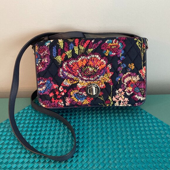 Vera Bradley Crossbody Wallet Cell Phone Bag Midnight Wildflower - Picture 2 of 15